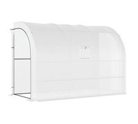 Outsunny Serre de Jardin adossée avec Étagères 3 Niveaux Petite Serre de Balcon en Bâche PE 140 g/㎡ Renforcée et Châssis Acier, pour Légumes et Fleurs, Intérieur et Extérieur, 300 x 150 x 213 cm blanc