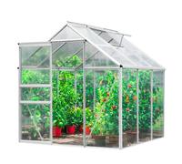 Serre de jardin 3,6 m² aluminium 190 x 190 x 195 cm + polycarbonate 6 mm anti-UV, porte coulissante + fenêtre toit, gouttières