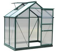 Serre De Jardin Aluminium Polycarbonate 2,51 M? Dim. 1,9l X 1,32l X 2,01h M Lucarne, Porte Coulissante + Fondation Incluse Alu. Vert Polycarbonate Transparent