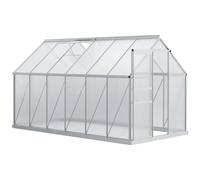 Serre de jardin aluminium polycarbonate 7,12 m² dim. 3,75L x 1,9l x 2H m lucarne réglable fondation porte coulissante