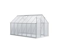 Serre de jardin aluminium polycarbonate 7,12 m² dim. 3,75L x 1,9l x 2H m lucarne réglable fondation porte coulissante