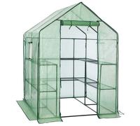 Serre de Jardin avec 10 Étagères, Abri pour Plantes, avec Porte Enroulable, Fenêtre, Fermeture Éclair, 145 x 141 x 198 cm,Vert