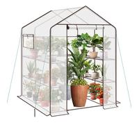 Serre de jardin avec 10 étagères - Porte enroulable - 143x143x195 cm - Sekey - Blanche
