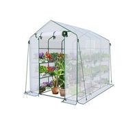 VOUNOT® Serre de Jardin PE avec Étagères 3 Niveaux Serre de Jardin pour Légumes Plantes Fleurs Bâche Renforcée 135g/m2 Protéger Vos Plantes en Toutes Saisons 143x215x195cm