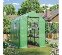 Serre de Jardin avec Étagères, Fenêtre, Ancre, Abri pour Plantes, Serre à Tomates Plastique, Anti-UV, 145 x 212 x 198 cm, Vert