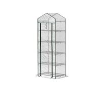 Serre de jardin balcon 5 étagères porte zippée 69 x 49 x 193 cm acier thermolaqué bâche PE blanc