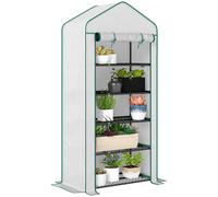 Outsunny Serre de Jardin PE avec étagères 5 Niveaux, Serre de Balcon, bâche renforcée 135 g/m², châssis en Acier, Porte zippée Enroulable, pour légumes Plantes Fleurs, 90x49x193cm, Blanc