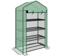 Outsunny Serre de Jardin PE avec Étagères 4 Niveaux 90 x 49 x 160 cm Vert | Serre de Balcon, Bâche Renforcée 135 g/m², Châssis en Acier, Porte Zippée Enroulable, pour Légumes Plantes Fleurs