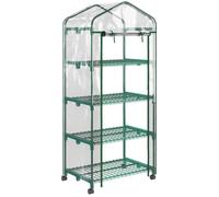 Serre de Jardin balcon - Outsunny - sur roulettes - 4 niveaux - châssis en acier - bâche PVC transparent - 69 x 50 x 165 cm - vert