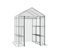 Serre de jardin avec étagères - Outsunny - 3 niveaux porte zippée légumes plantes fleurs - acier - 143x143x195cm - transparent