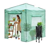 Serre de jardin d'extérieur de 2,4 x 1,8 m, 2,3 x 3,7 m, résistante aux intempéries avec portes et fenêtres enroulables avec cadre en acier, couvercle en polyéthylène portable (couleur : 1, taille