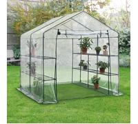 Serre de jardin Grünau en acier et PVC avec étagères intégrées 200 x 200 x 220 cm [en.casa] G