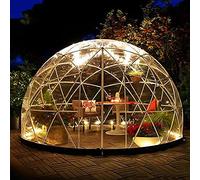 Serre de jardin igloo - 3,6 x 2,2 m - Tente dôme en PVC résistant aux intempéries - Tente à bulles avec 2 guirlandes lumineuses de 10 m - Couvercle transparent - Dôme de dôme - Kit géodésique pour
