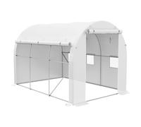 Serre de jardin - Outsunny - 1 porte + 2 parois latérales zippées enroulables, 6 fenêtres - dim. 3 x 2 m - acier PE - blanc