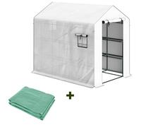 Serre de jardin - Outsunny - avec étagères 3 niveaux - bâche de remplacement vert 135 g/m² anti-UV - châssis en acier - blanc
