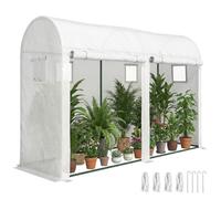 Outsunny Serre de Jardin, Petite Serre de Balcon en Bâche PE et Châssis Acier, Portes et Fenêtres Roulantes, pour Légumes et Fleurs, Intérieur et Extérieur, 300 x 100 x 200 cm, Blanc