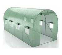 Serre de Jardin - PE armé - 9m2 - Vert - Tunnel avec fenêtres latérales et porte zipée