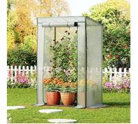 Serre de Jardin, Serre à Tomates, avec Barre de Renfort sur Le Toit Plat, Porte Enroulable, Abri Potager pour Plantes, Blanc