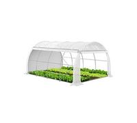 VOUNOT® Serre de jardin tunnel Toute Saison 12m² blanc - acier galvanisé - fenêtres et portes latérales zippées enroulables
