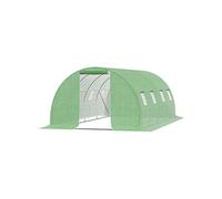 Outsunny Serre de jardin tunnel dim. 6L x 3l x 2H m porte zippée + 8 fenêtres enroulables avec moustiquaires acier galvanisé bâche PE vert