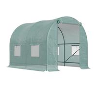 Outsunny Serre de Jardin Tunnel 5 m² 2,5L x 2l x 2H m Acier renforcé Ø 1,8 cm + PE Haute densité 140 g/m² fenêtres Porte déroulante Vert
