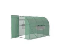 Serre de Jardin Tunnel 6 m² Acier galvanisé renforcé diamètre 2,5 cm + PE Haute densité fenêtres Porte Vert