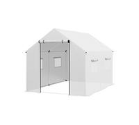Outsunny Serre de jardin tunnel 2 x 3 m (6 m²) porte enroulable 4 fenêtres acier galvanisé blanc