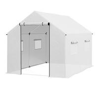 Outsunny Serre de jardin tunnel 2 x 3 m (6 m²) porte enroulable 4 fenêtres acier galvanisé blanc