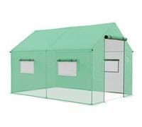Outsunny Serre de Jardin Tunnel 2 x 3m, 6m² avec Porte Enroulable, 4 fenêtres, - Acier galvanisé PE Haute densité Vert