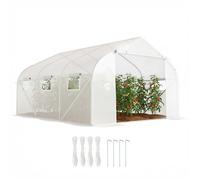 Outsunny Serre Tunnel de Jardin 10,5 m² dim. 3,5L x 3l x 2H m Porte + 6 fenêtres enroulables Acier galvanisé bâche PE Haute densité Blanc