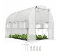 Outsunny Serre tunnel 6 m² – 6 fenêtres, porte enroulable, toile PE, acier galvanisé, blanc