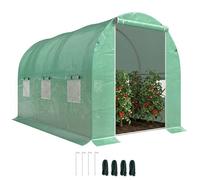 Serre de jardin tunnel - Outsunny - surface 6 m² châssis tubulaire renforcé porte zippée 6 fenêtres - PE - 3x2x2m - vert