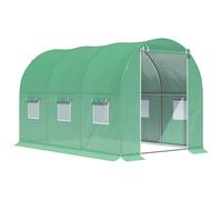 Serre de jardin tunnel surface sol 6 m² 3L x 2l x 2H m châssis tubulaire renforcé porte zippée 6 fenêtres enroulables vert