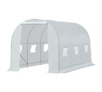 Outsunny Serre de jardin tunnel surface sol 7 m² 3,5L x 2l x 2H m châssis tubulaire renforcé 18 mm 6 fenêtres blanc