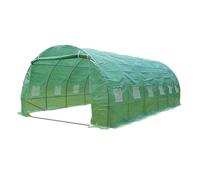 Serre de jardin tunnel - VOUNOT - 18m² Vert - Acier galvanisé - Fenêtre anti-moustiquaire, porte enroulable, barre anti-tempête