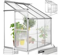 SERRE DE JARDINAGE - TECTAKE - Serre de Jardin Polycarbonate Adossée 239 m² + Embase en Acier + Porte coulissante + Lucarne