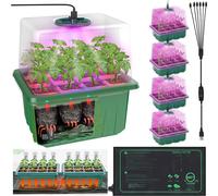 serre d'intérieur 4 pièces avec lampe pour plantes et tapis chauffant, kit de culture pour mini-serre, LED spectre complet, minuterie, kit de culture pour petites plantes