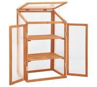 Serre en Bois, Spacieuse et Stable, Construite en Sapin et en Panneaux de Particules, avec 2 étagères pour Herbes Aromatiques et Fleurs. Grand Espace de Rangement pour Les Plantes, (Orange)