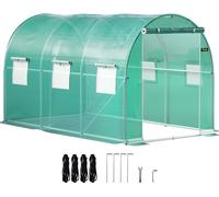 Serre en film plastique 3,5x 2x 2m Toit arqué Serre Cadre en acier galvanisé et couverture en PE Serre précoce 6 fenêtres en filet Vert Tunnel en plastique mobile Idéal pour la culture de légumes Fleu
