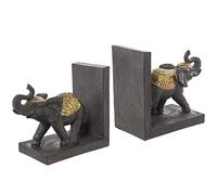 Serre-Livres avec Éléphants en Résine Marron et Doré 36x10x15cm