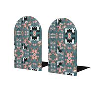 Serre-livres Border Collie Florals - Ensemble de serre-livres en bois et métal robuste avec motif imprimé complet, idéal pour livres, journaux, cahiers