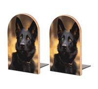 Serre-livres en bois antidérapant et robuste avec base en métal - Support de livre décoratif moderne en bois - Motif berger allemand - Pour la maison, le bureau et la bibliothèque,