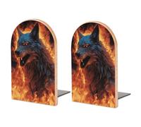 Serre-livres en bois antidérapant et robuste avec base en métal - Support de livre décoratif moderne en bois - Loup entouré d'un bouchon de livre pour la maison, le bureau et la bibliothèque, support