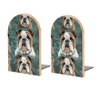 Serre-livres en bois antidérapant robuste avec base en métal - Support de livre décoratif moderne en bois - Bouledogue anglais amusant - Pour la maison, le bureau et la bibliothèque