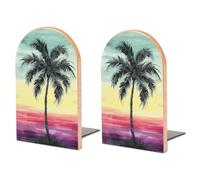 Serre-livres en bois antidérapant robuste avec base en métal - Support de livre décoratif moderne en bois - Palmier tropical - Pour la maison, le bureau et la bibliothèque
