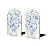 Serre-Livres en Bois, Lot de 2, support de Livre pour bibliothèque à Domicile, écoleDessins de biologie en Coeur