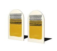Serre-Livres en Bois, Lot de 2, support de Livre pour bibliothèque à Domicile, écoleLignes Jaune Moutarde imprimées
