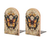 Serre-Livres en Bois Motif Mandala Papillon, 2 pièces, Robustes, pour Bureau, bibliothèque à Domicile ou de Bureau