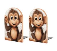 Serre-livres en bois robuste pour étagères, motif singe mignon, support antidérapant pour bureau, maison, bibliothèque, cadeau