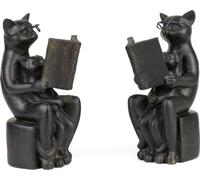 Serre-livres Lot de 2 figurines de chats avec lunettes et livre en résine Décoration cadeau chat Figurine décorative noire Lecteur de chat pour bibliothèque table salon Moderne 15,5cm